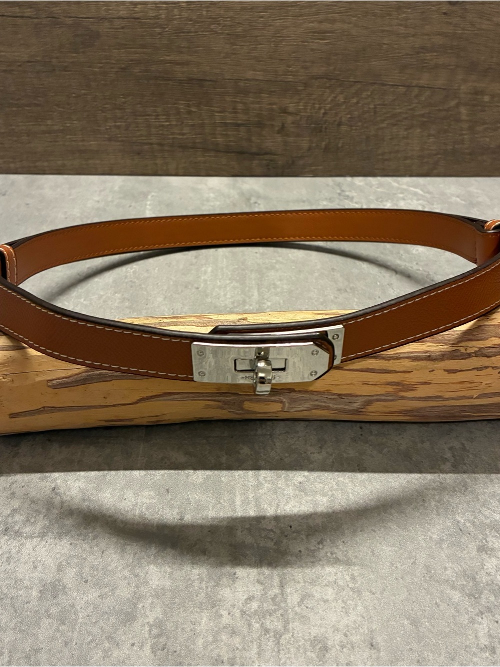 Women’s Adjustable Chestnut Brown Skinny Leather Belt with Silver Lock Buckle